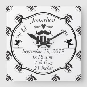 Horloge Carrée Statistiques de bébé garçon Monsieur Moustache