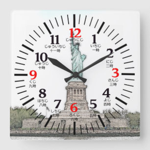 Horloge Carrée Statue de la Liberté bilingue anglais/japonais