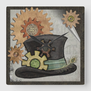 Horloge Carrée Steam Sass Steampunk Mixed Media