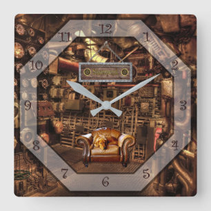 Horloge Carrée Steampunk ~ Grotte de l'homme ~ Gages ~ Mètres ~ P