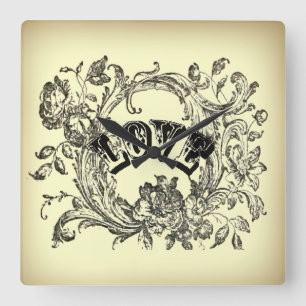 Horloge Carrée steampunk pastel jaune fleurit tourbillons victori