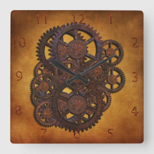 Horloge Carrée Steampunk Rusty Gears
