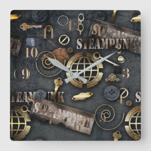 Horloge Carrée Steampunk, scrapbooking