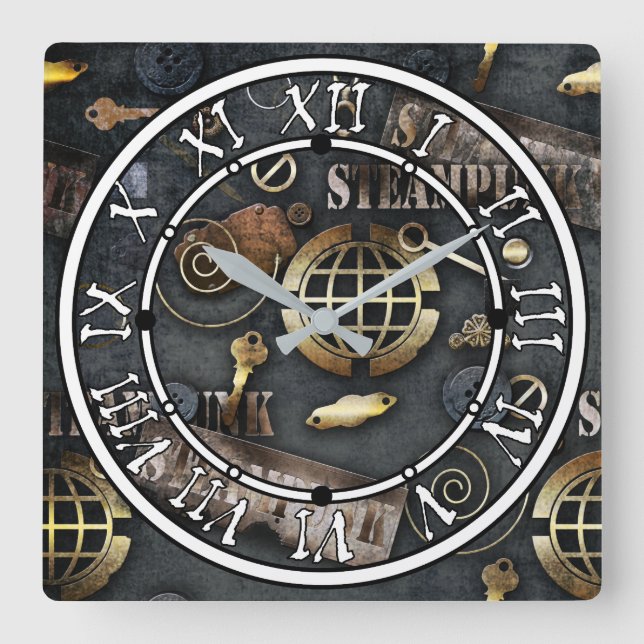 Horloge Carrée Steampunk, scrapbooking (Recto)