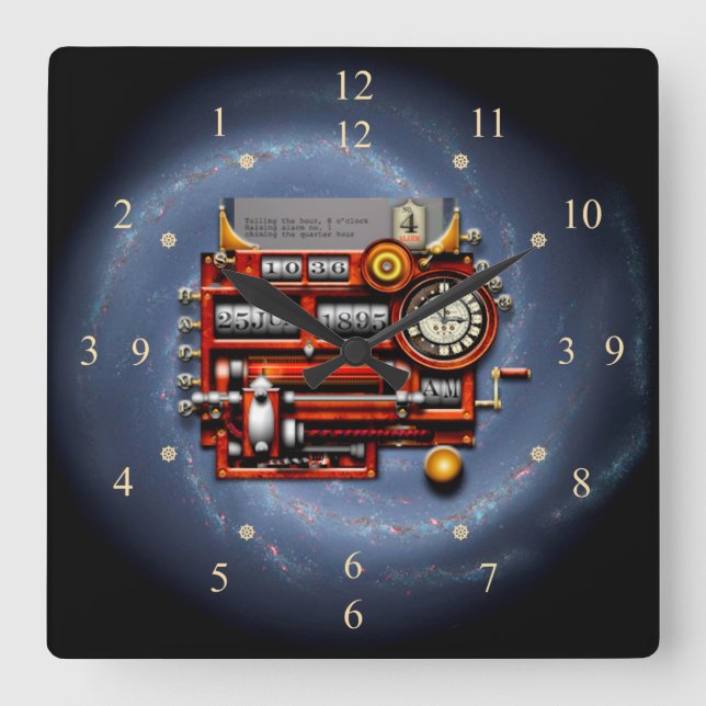Horloge Carrée Steampunk Time Machine Clock ~ Milky Way Galaxy ~ (Recto)