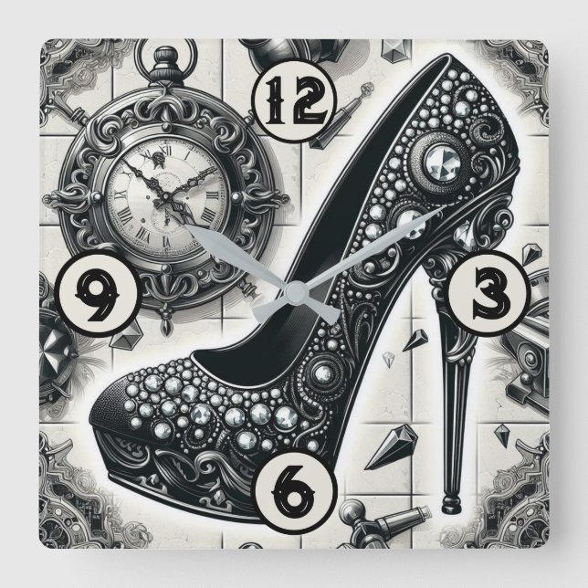 Horloge Carrée Stiletto style Steampunk vintage (Recto)