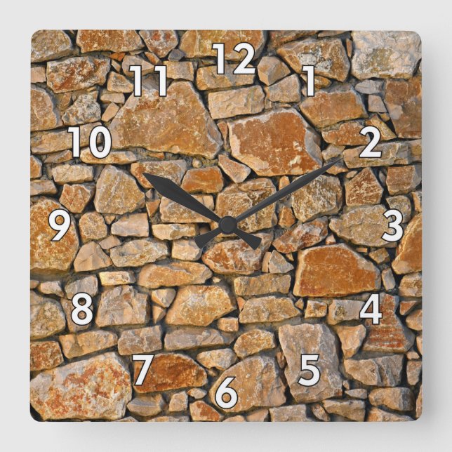 Horloge Carrée Stone Wall w/White Bordered Numbers (Recto)