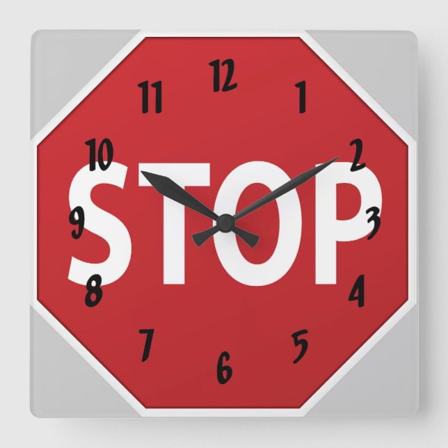 Horloge Carrée STOP Sign Design Wall Clock (Recto)