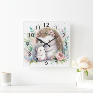 Horloge Carrée Storybook Woodland Babies Hedgehog Love