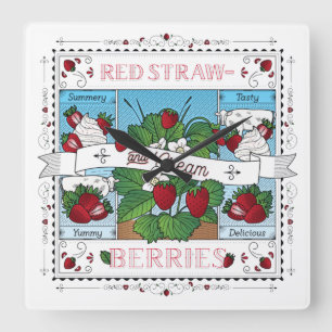 Horloge Carrée Strawberries et Cream Wall Clock