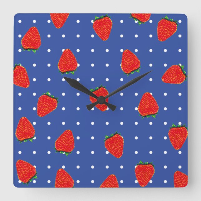 Horloge Carrée strawberries with dots (Recto)