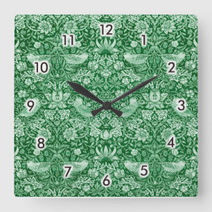 Horloge Carrée Strawberry Thief Green, William Morris