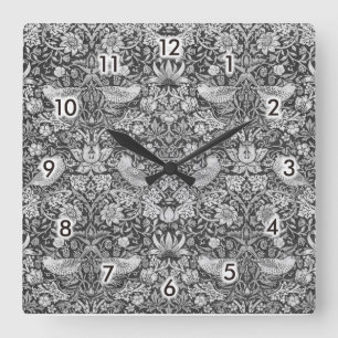 Horloge Carrée Strawberry Thief Grey, William Morris