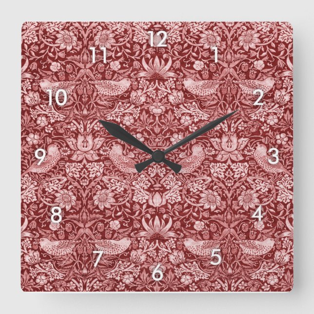 Horloge Carrée Strawberry Thief Maroon, William Morris (Recto)
