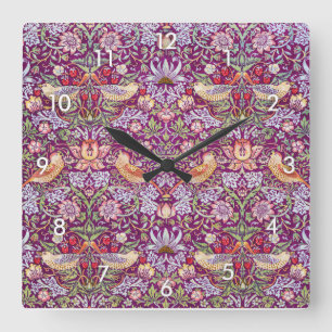 Horloge Carrée Strawberry Thief Red, William Morris