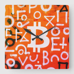 Horloge Carrée Street Art "Bitcoin Graffiti" (Style #7)
