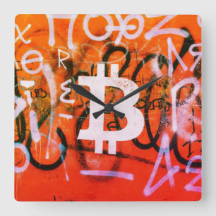 Horloge Carrée Street Art "Bitcoin Graffiti" (Style #9)