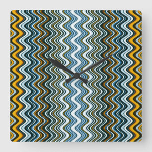 Horloge Carrée Stripes ondulées jaune et bleu uniques