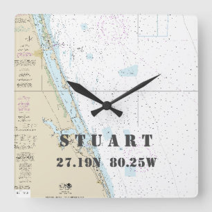 Horloge Carrée Stuart FL Latitude de Nautical Chart