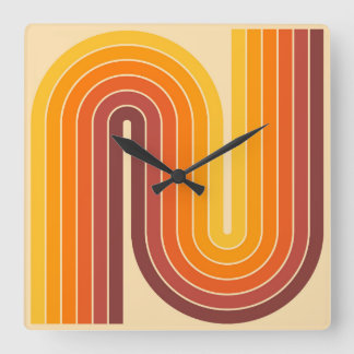 Horloge Carrée Style 1970s Arched Stripes Motif géométrique