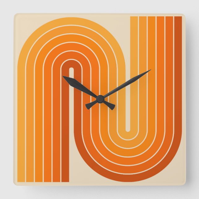 Horloge Carrée Style 1970s Arched Stripes Motif géométrique (Recto)