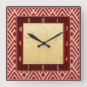 Horloge Carrée Style Art déco rouge