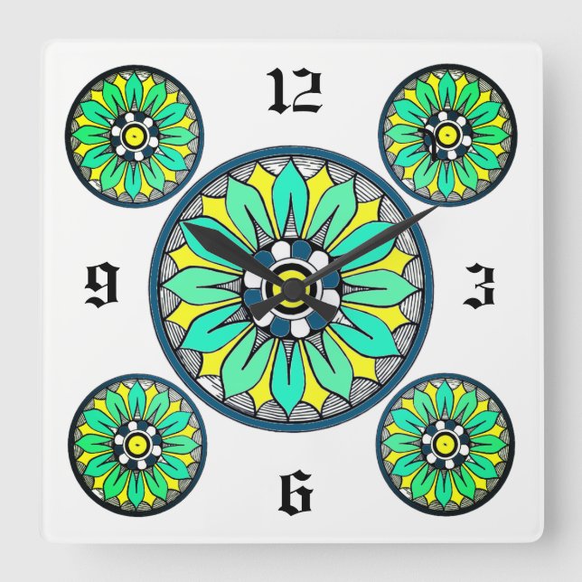 Horloge Carrée Style Art Déco Victorien Vert (Recto)