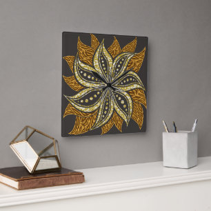 Horloge Carrée Style Batik Floral Abstrait africain