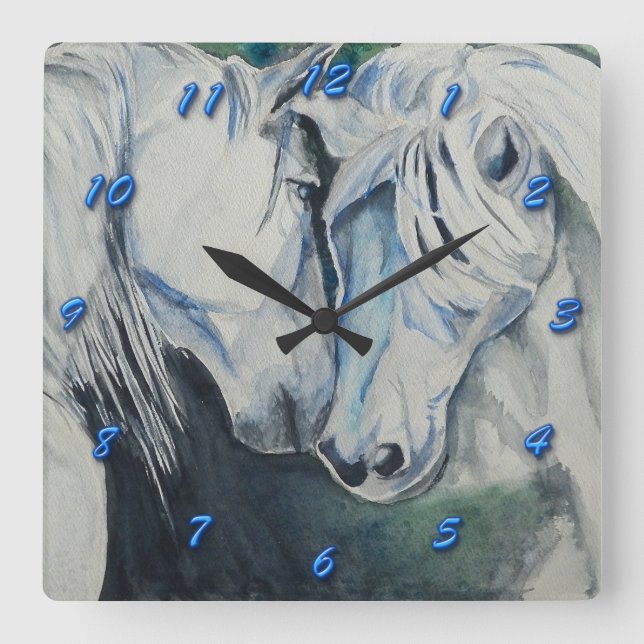 Horloge Carrée Style Horse Clock-Watercolor (Recto)
