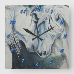 Horloge Carrée Style Horse Clock-Watercolor