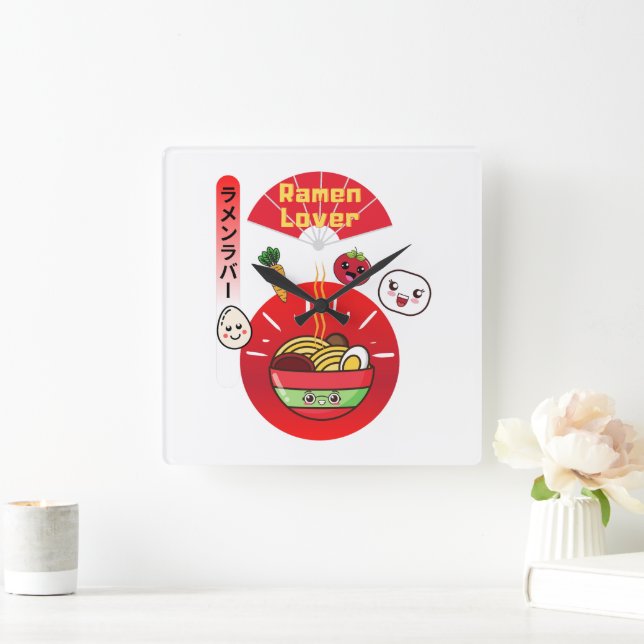 HORLOGE CARRÉE STYLE KAWAII DE RAMEN LOVER (Maison)