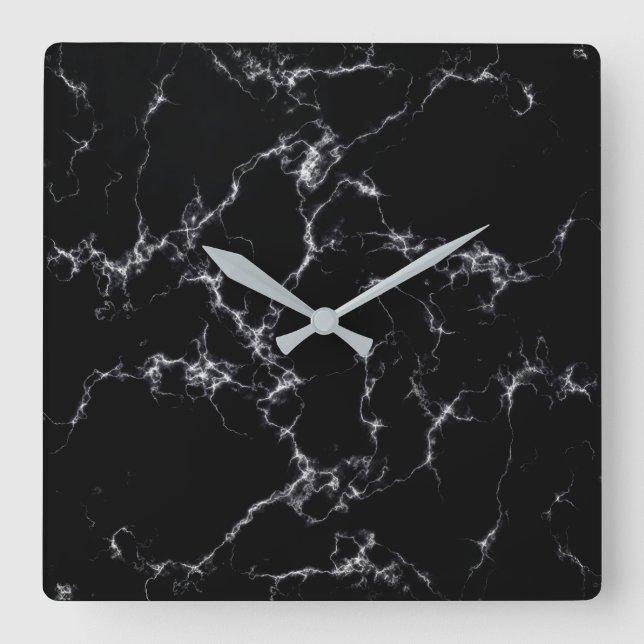 Horloge Carrée Style marbre élégant4 - Noir et blanc (Recto)