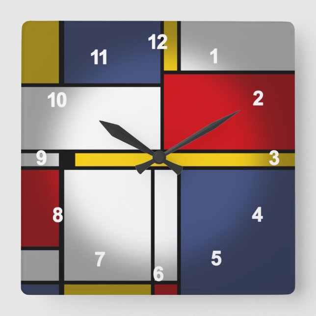 Horloge Carrée Style Mondrian Design d'art Abstrait moderne (Recto)