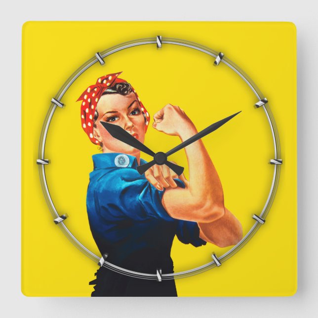Horloge Carrée Style rétro Rosie the Riveter (Recto)