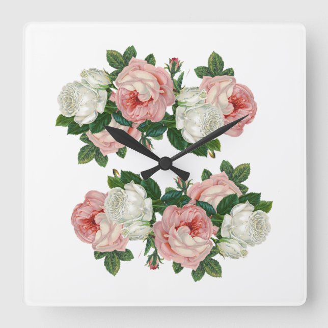 Horloge Carrée Styles classiques Rose romantique (Recto)