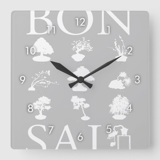 Horloge Carrée Styles de base de l'arbre Bonsai (Recto)