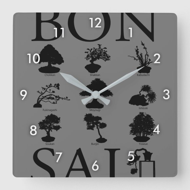 Horloge Carrée Styles de base de l'arbre Bonsai (Recto)