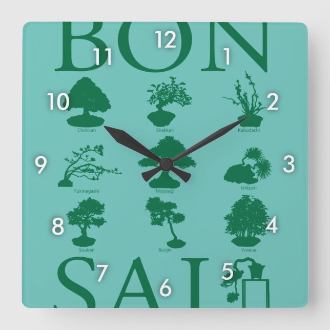 Horloge Carrée Styles de base de l'arbre Bonsai (Recto)