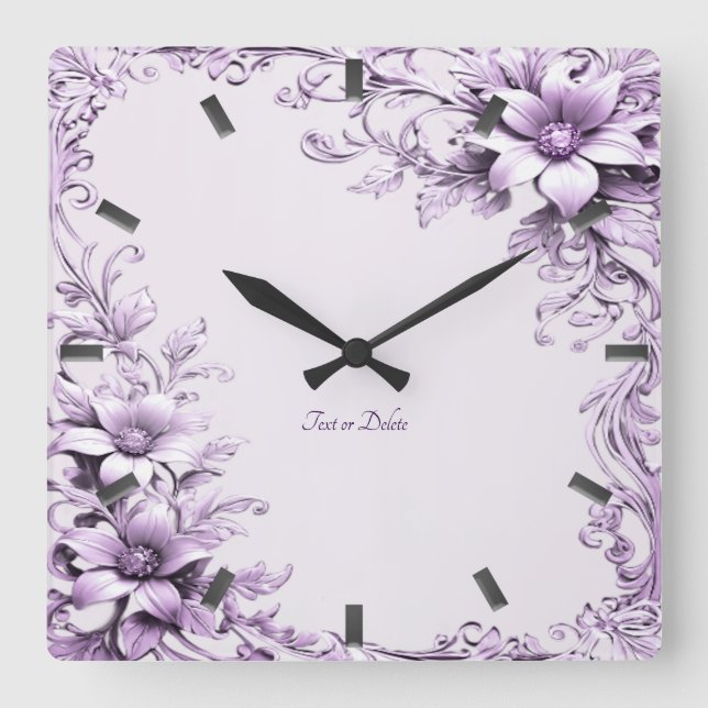 Horloge Carrée Stylish Purple Flowers Wall Clock (Recto)