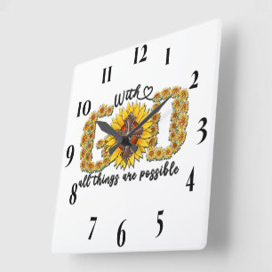 Horloge Carrée Sublimation et écriture de tournesol inspirante