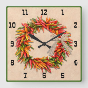 Horloge Carrée Sud-Ouest Chili Ristra Wreath Western Style Numéro