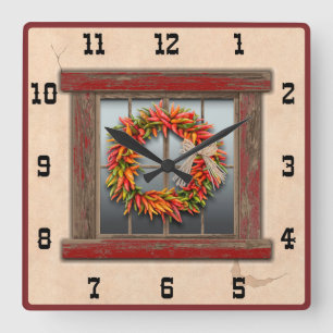 Horloge Carrée Sud-Ouest du Chili Wreath Red Window Western Numér