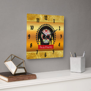 Horloge Carrée Sugar skull bloodcurdling intimidating and scary