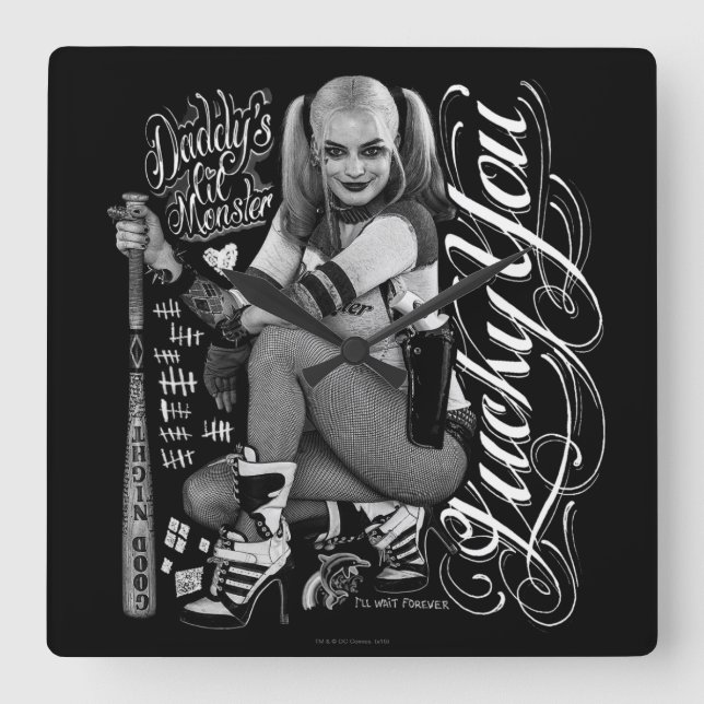 Horloge Carrée Suicide Squad | Harley Quinn Typografy Photo (Recto)