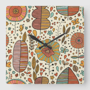 Horloge Carrée Summer floral pattern made of leaves