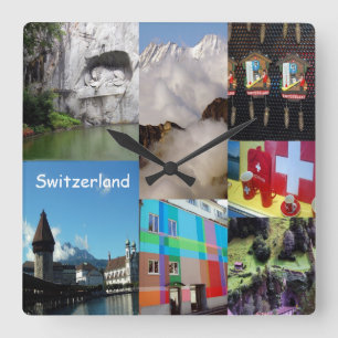 Horloge Carrée Summer Photo Collage of Switzerland