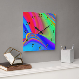 Horloge Carrée Summerfeel, Rainbowart 3D Abstrait
