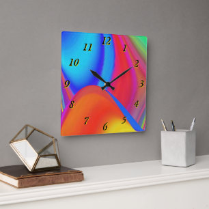 Horloge Carrée Summerfeel, Rainbowart 3D Abstrait