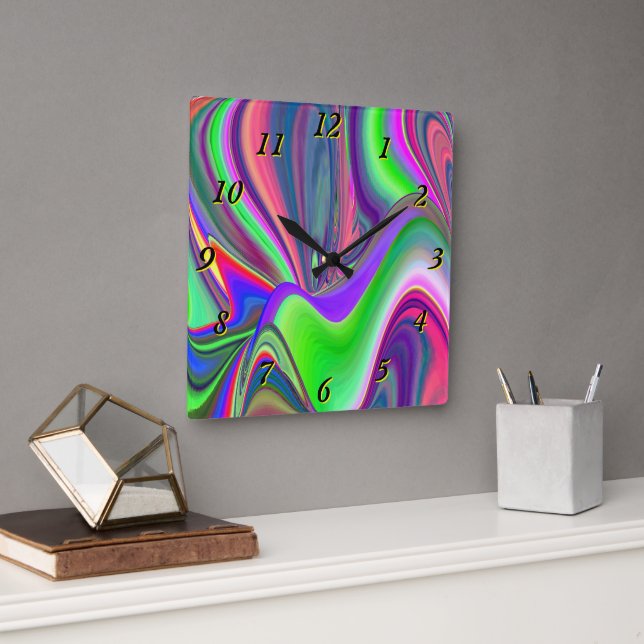 Horloge Carrée Summerfeel, Rainbowart 3D Abstrait (Bureau)
