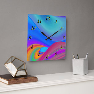 Horloge Carrée Summerfeel, Rainbowart 3D Abstrait